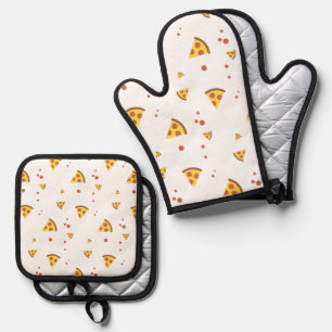 Ensemble De Gant De Cuisine Et De Manique Drôle motif minimaliste de pizza pepperoni rétro