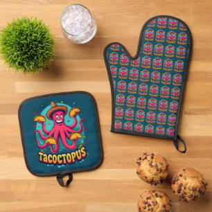 Ensemble De Gant De Cuisine Et De Manique Drôle Taco Octopus Cartoon Alimentation Pun