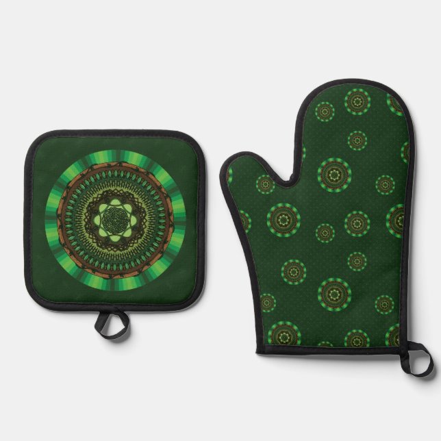Ensemble De Gant De Cuisine Et De Manique Earth Mandala (Recto)
