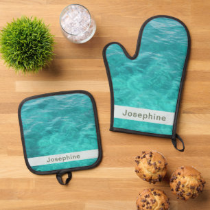 Ensemble De Gant De Cuisine Et De Manique Eau Faux Bleue Personnalisée