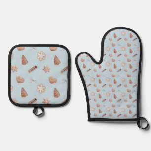 Ensemble De Gant De Cuisine Et De Manique Échange de biscuits de Noël bleu
