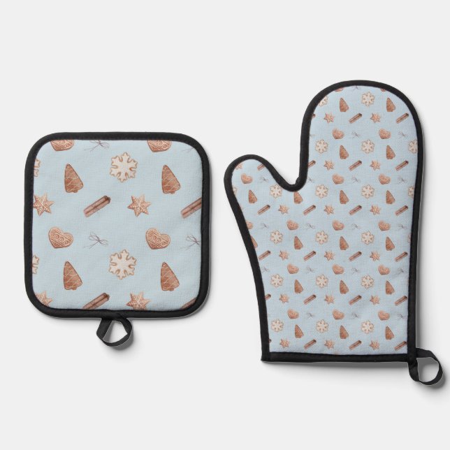 Ensemble De Gant De Cuisine Et De Manique Échange de biscuits de Noël bleu (Recto)