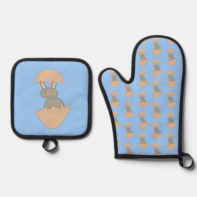 Ensemble De Gant De Cuisine Et De Manique Écouter du lapin de l'Oeuf Étrange (Recto)