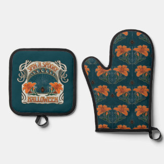 Ensemble De Gant De Cuisine Et De Manique Éffrayant Halloween Araignées et Lily Vintage Vict