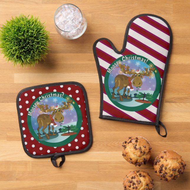 Ensemble De Gant De Cuisine Et De Manique Élan de Noël ~ (De haut en bas)