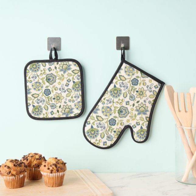 Ensemble De Gant De Cuisine Et De Manique Élégance florale (In situ (suspendu))