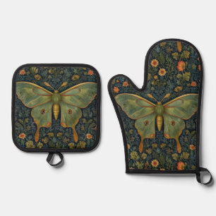 Ensemble De Gant De Cuisine Et De Manique Élégant boho rétro Luna moth botanique