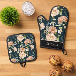 Ensemble De Gant De Cuisine Et De Manique Elégant floral Shabby Chic Personnalisé