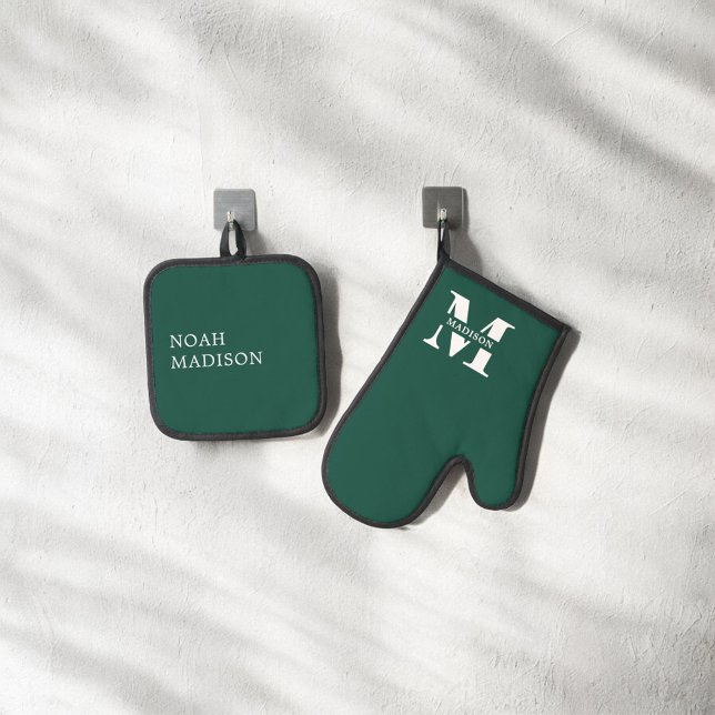 Ensemble De Gant De Cuisine Et De Manique Élégant Monogramme vert (Créateur téléchargé)