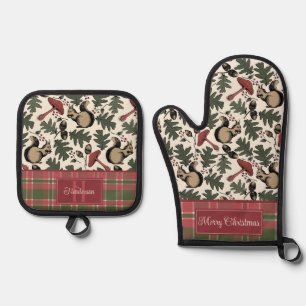 Ensemble De Gant De Cuisine Et De Manique Élégant Noël Plaid & Écureuil Personnalisé
