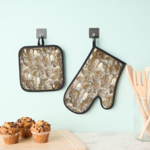 Ensemble De Gant De Cuisine Et De Manique Élégant Rose floral Motif pétal