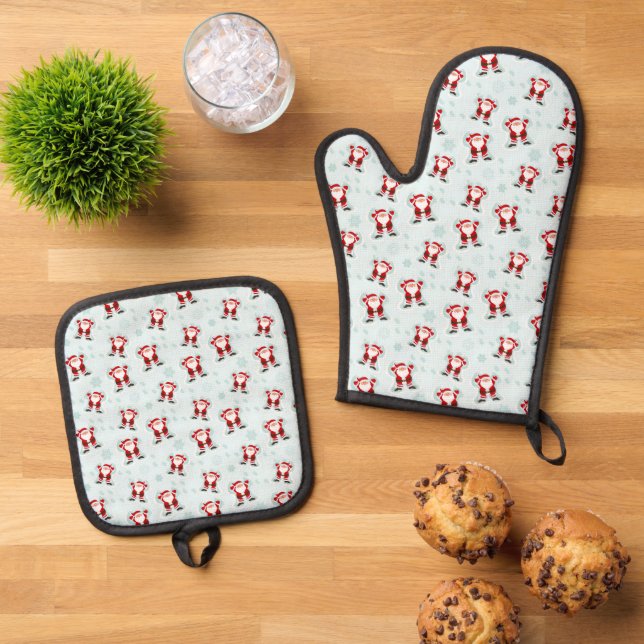 Ensemble De Gant De Cuisine Et De Manique Éléments de Noël Père Noël (De haut en bas)