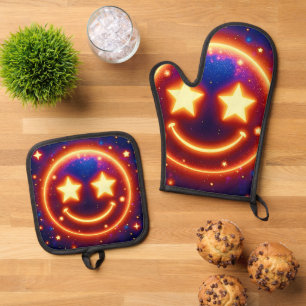 Ensemble De Gant De Cuisine Et De Manique Emoji Étincelant