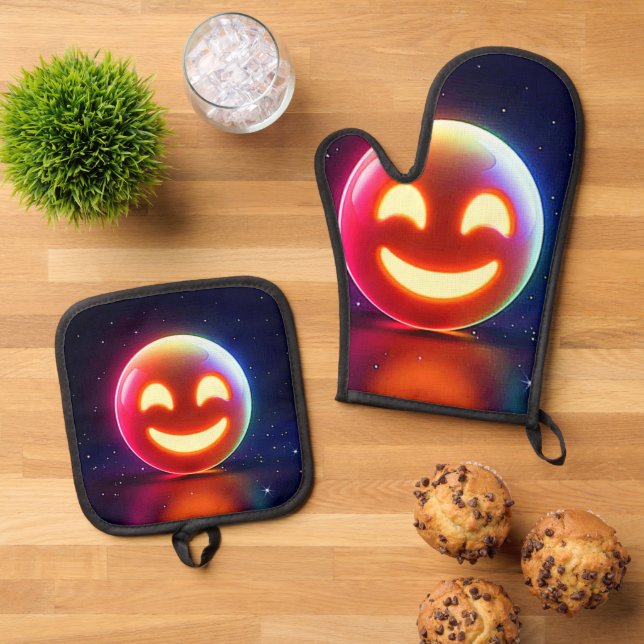 Ensemble De Gant De Cuisine Et De Manique Emoji Orb Joyeux (De haut en bas)
