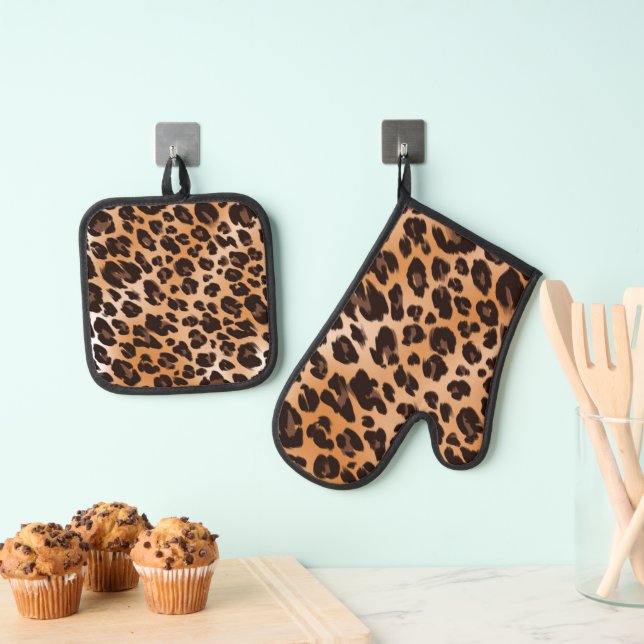 Ensemble De Gant De Cuisine Et De Manique Empreinte de léopard (In situ (suspendu))