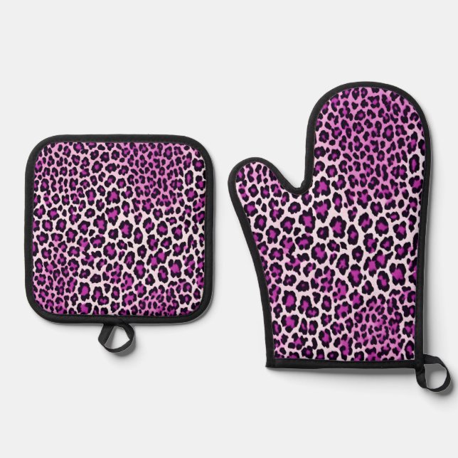 Ensemble De Gant De Cuisine Et De Manique Empreinte de léopard violet (Recto)