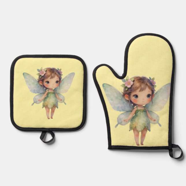 Ensemble De Gant De Cuisine Et De Manique Enchanted Woodland Fairy: pastel green Sprite (Recto)