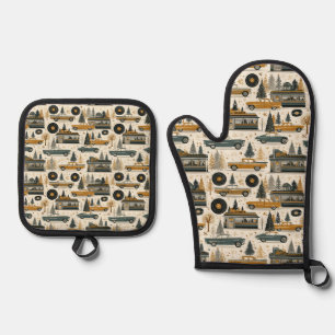 Ensemble De Gant De Cuisine Et De Manique Ensemble cadeau de cuisson de Noël pour diner rétr