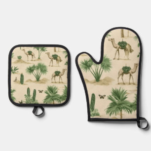 Ensemble De Gant De Cuisine Et De Manique "Ensemble de cuisine en chameau du Sahara"