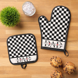 Ensemble De Gant De Cuisine Et De Manique Ensemble de cuisine personnalisé noir rétro à carr