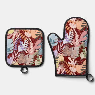 Ensemble De Gant De Cuisine Et De Manique Ensemble de porte-pots et de Mitt : Feuilles biolo