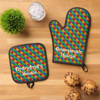 Ensemble De Gant De Cuisine Et De Manique Étage rétro Motif four Mitt et Pot Holders