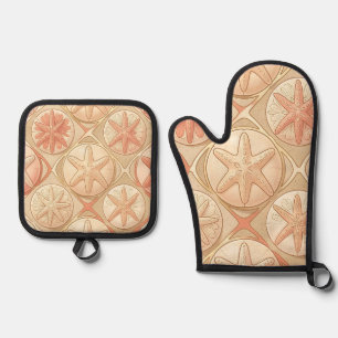 Ensemble De Gant De Cuisine Et De Manique Étoile de mer corail pêche et dollar de sable