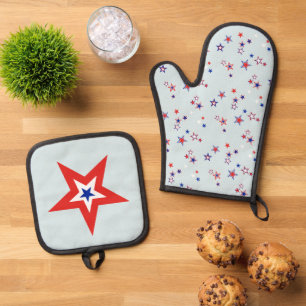 Ensemble De Gant De Cuisine Et De Manique Étoiles patriotiques Américaines Tri Colorées