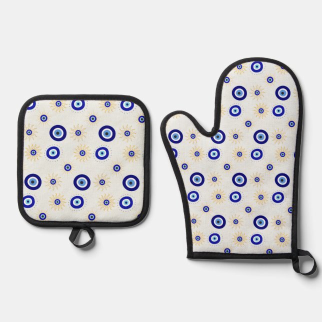 Ensemble De Gant De Cuisine Et De Manique Evil Eye Symbol (Recto)