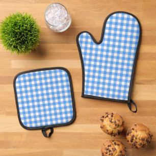 Ensemble De Gant De Cuisine Et De Manique Faye et Lauren Blue En vichy