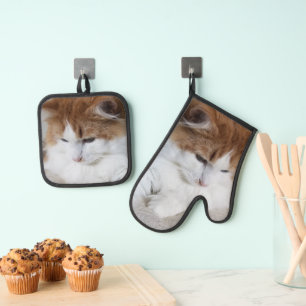 Ensemble De Gant De Cuisine Et De Manique (Feline Fancy) Contemplation Kitty : Photo Cat
