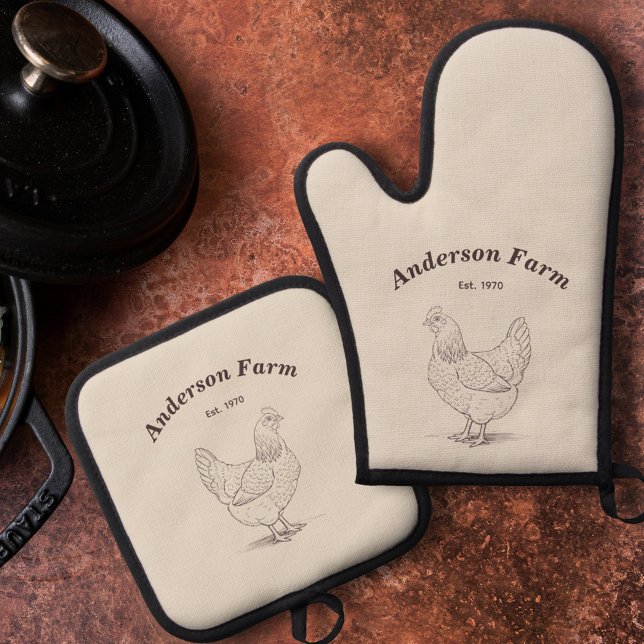 Ensemble De Gant De Cuisine Et De Manique Ferme Hen (Farm Hen Oven Mitt & Pot Holder Set)