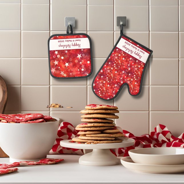 Ensemble De Gant De Cuisine Et De Manique Festif Rouge & Blanc Holiday Apron (Festive Red and White Holiday Mitt and Pot Holder)