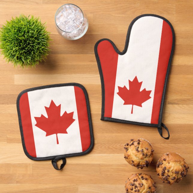 ENSEMBLE DE GANT DE CUISINE ET DE MANIQUE FEUILLE MAPLE DU CANADA (De haut en bas)