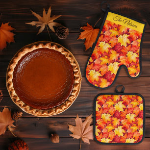 Ensemble De Gant De Cuisine Et De Manique Feuilles d'automne, Feuilles d'automne, Feuilles c