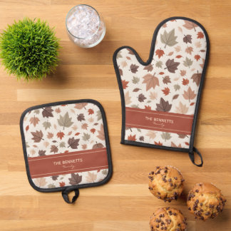 Ensemble De Gant De Cuisine Et De Manique Feuilles d'automne personnalisées