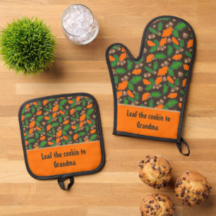 Ensemble De Gant De Cuisine Et De Manique Feuilles D'Automne Séparées De Whimsical Acorns