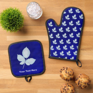 Ensemble De Gant De Cuisine Et De Manique Feuilles de brique d'impression Cyano