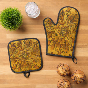 Ensemble De Gant De Cuisine Et De Manique Feuilles de chêne et Pentacle