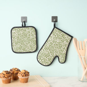 Ensemble De Gant De Cuisine Et De Manique Feuilles de saule victoriennes vintage par William