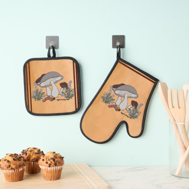 Ensemble De Gant De Cuisine Et De Manique Figdewdrop caterpillar & mushroom pot holders (In situ (suspendu))