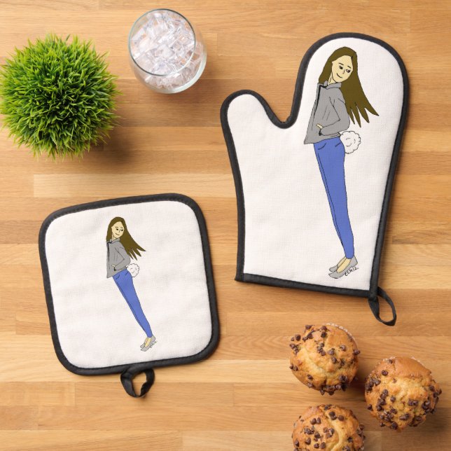 Ensemble De Gant De Cuisine Et De Manique fille avec une queue de lapin (De haut en bas)