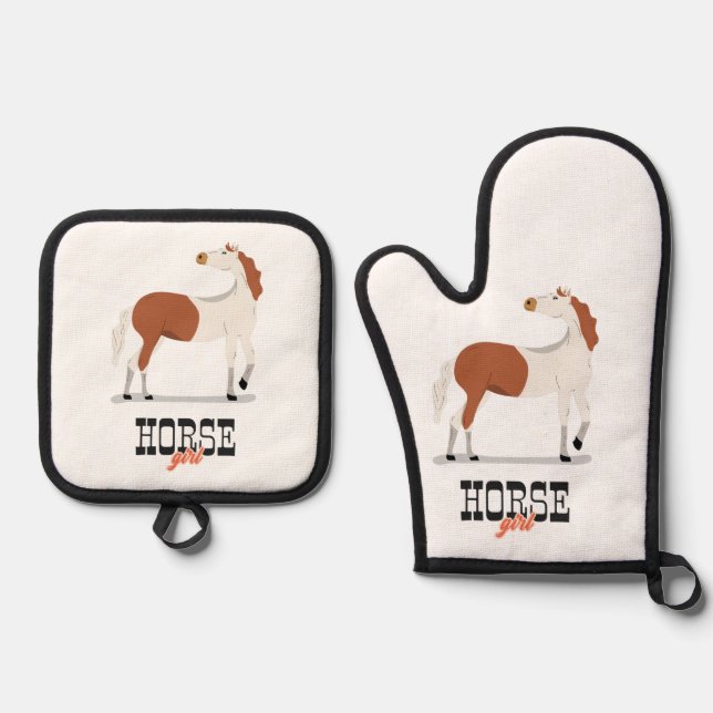 Ensemble De Gant De Cuisine Et De Manique Fille Cheval (Recto)
