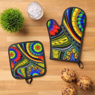 Ensemble De Gant De Cuisine Et De Manique Fleur