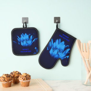 Ensemble De Gant De Cuisine Et De Manique Fleur de Lotus Bleu Lumineux Personnalisée