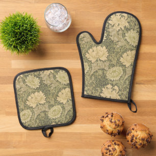 Ensemble De Gant De Cuisine Et De Manique Fleur de Sauge Chrysanthème de William Morris