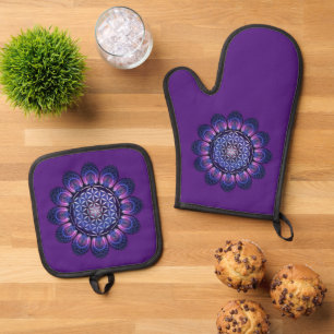Ensemble De Gant De Cuisine Et De Manique FLEUR DE VIE - Symbole de Géométrie Sacrée 6