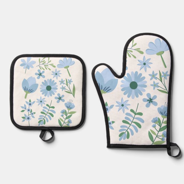 Ensemble De Gant De Cuisine Et De Manique Fleurs (Recto)