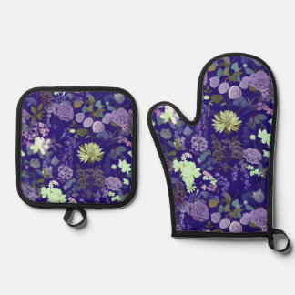 Ensemble De Gant De Cuisine Et De Manique Fleurs à l'atmosphère élégante et mystérieuse