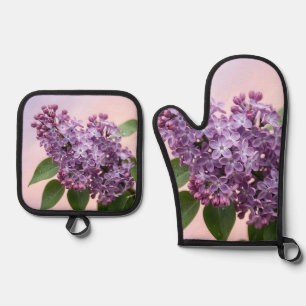 Ensemble De Gant De Cuisine Et De Manique Fleurs de lilas violet frais Floral de printemps 